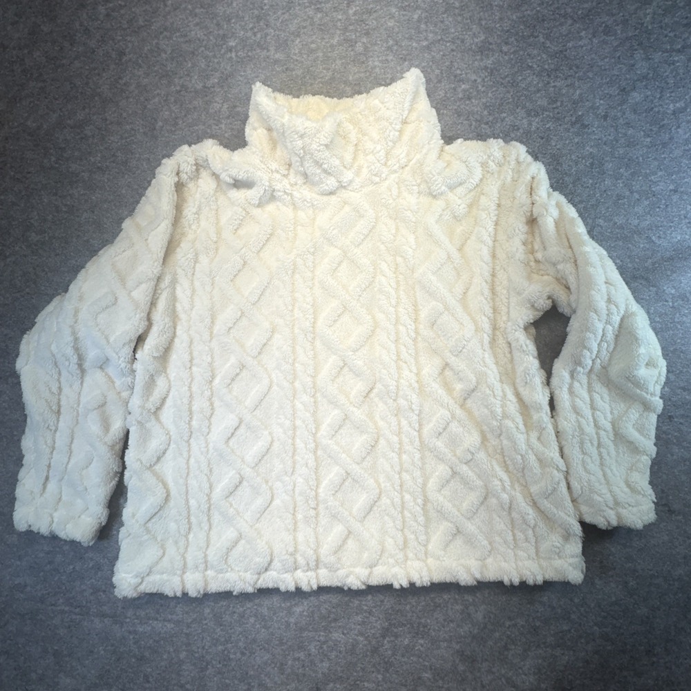 Eddie Bauer Womens Ultrasoft Cable Fleece Pullover Ivory XL 1905755